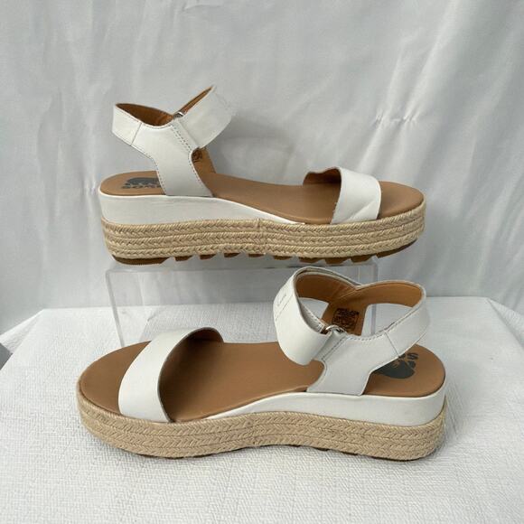 Sorel Cameron Flatform Sandals Womens 9.5 Slingback Espadrille White Leather - Picture 12 of 13
